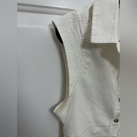 NWT Anthropologie Pilcro White Denim Button Up Sleeveless Dress Size 4 Ruched - Picture 6 of 14